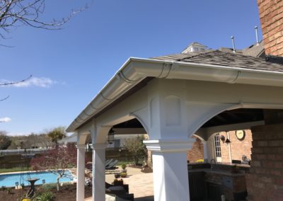 View over the pool from the pool bar, white gutters look really pretty.