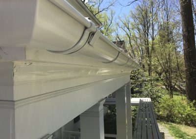 Closeup of white corner in the gutter system. Looks very sleek and beautiful.